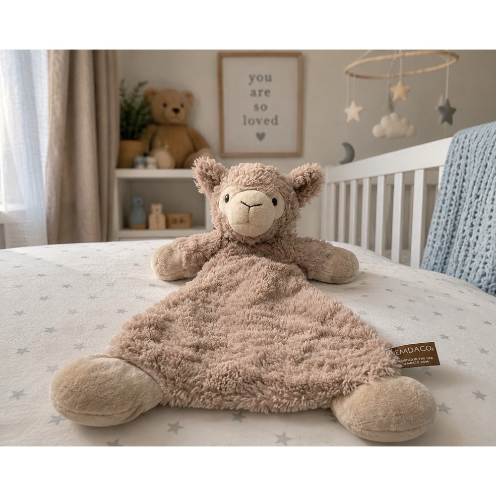 DEMDACO Plush Llama Lovey Security Blanket Baby Rattle Taupe Tan Soft